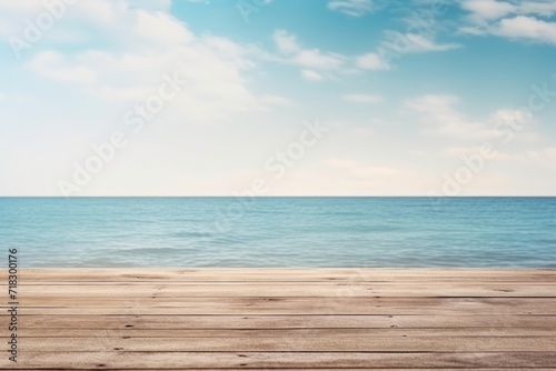 Wooden pier with copy space, sea background