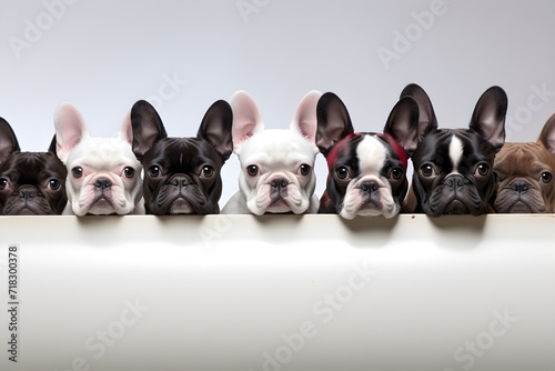 Group of french bulldog puppies in a row on white background. © Галя Дорожинська