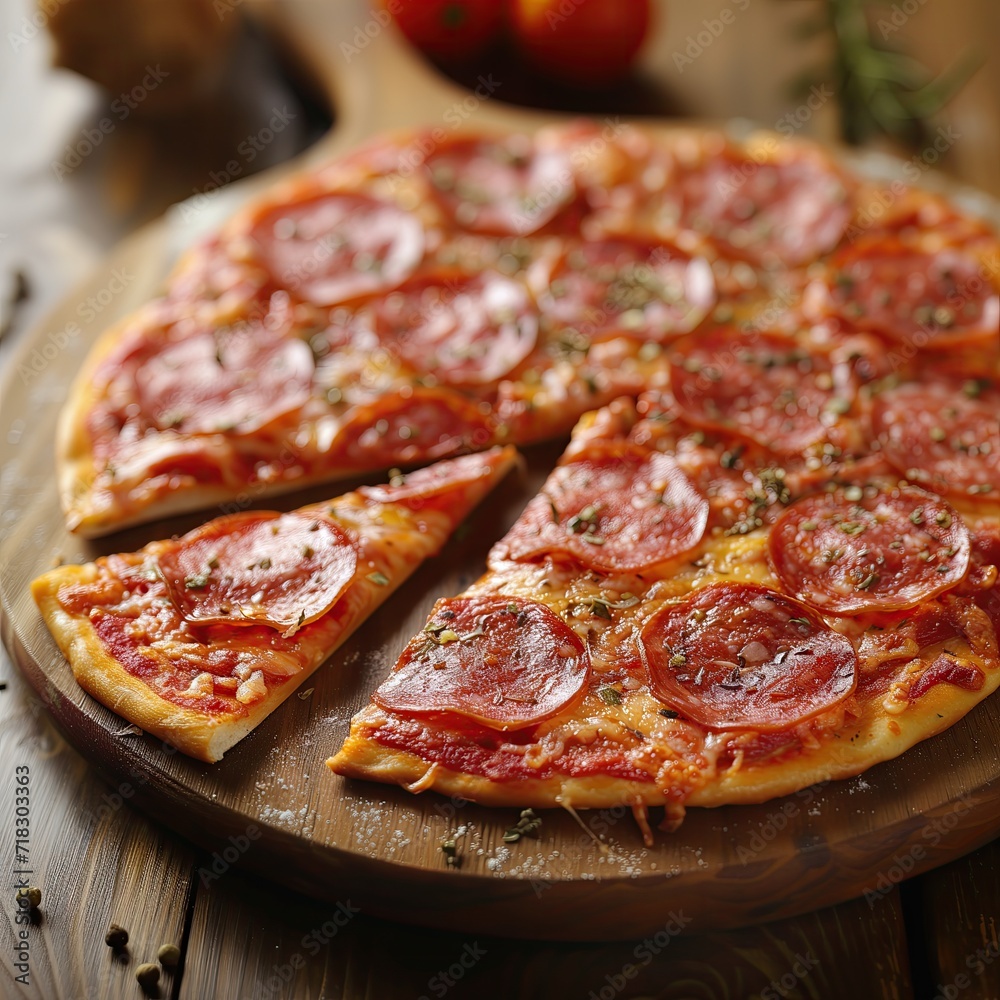 Tasty classic Italian pizza with pepperoni Tasty classic Italian pizza with pepperoni