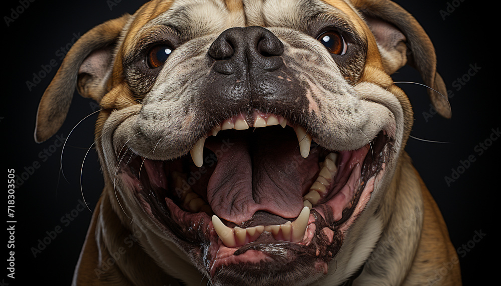 Cute bulldog puppy looking at camera, playful and smiling generated by AI