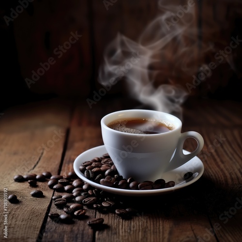 Coffee cup with raw coffee beans