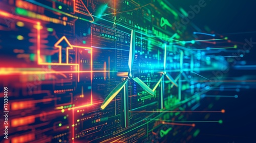 A conceptual image showcasing the integration of green energy solutions and sustainable power engineering, with symbols like wind turbines, solar panels, and eco-friendly technology. © TensorSpark