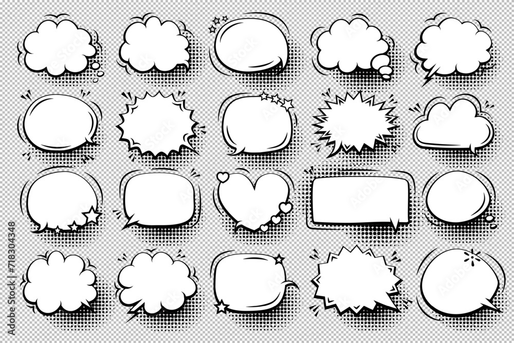 Collection of comic book speech bubbles on a transparent background vector 10 eps - obrazy, fototapety, plakaty 