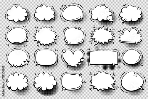 Collection of comic book speech bubbles on a transparent background vector 10 eps
