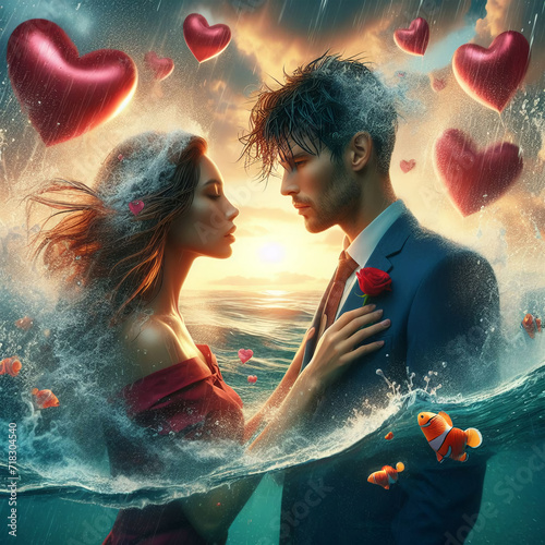 guy and girl, love, sea