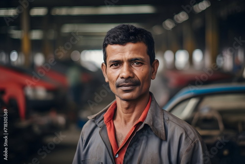 indian worker man portrait in a car factory