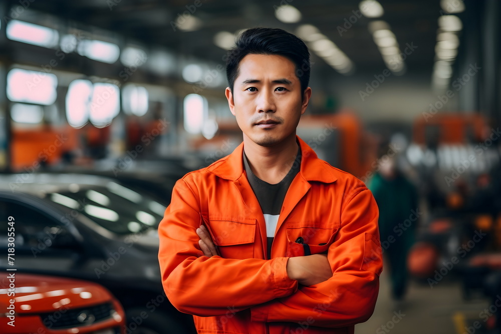 asian worker man portrait in a car factory asian worker man portrait in a car factory