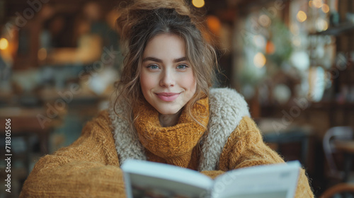 A woman reading a book in the city
mmersive Reads: Online Magazine Subscription in a Cozy Coffee Shop Ambiance. A Casual look, Magazine Subscription photo