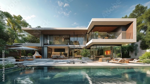 Contemporary house with pool © Khalif