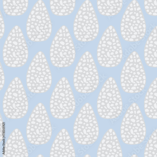 Seamless geometric pattern in Scandinavian style with oval elements, inside of which there is a small mosaic. Modern vector abstract background in sky blue colors. Boho style pattern. Widely used for 