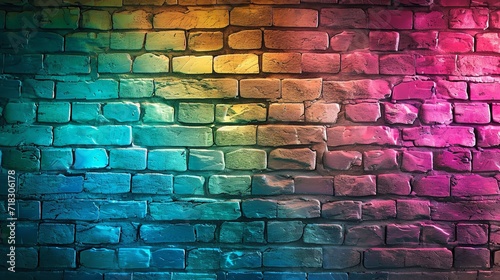 Rainbow Colored Brick Wall Background 4K Realistic
