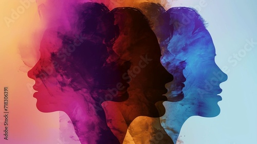 diversity abstract women face silhouette illustration. powerful diverse woman social network, community, communication and exchanging business ideas and knowledge. generative ai photo