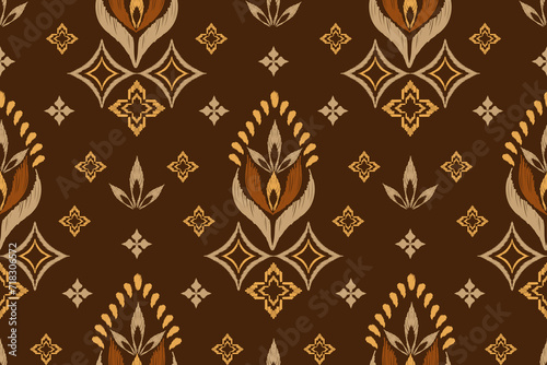 Ethnic Thai Floral pattern seamless brown background. Ethnic flower motif oriental seamless pattern traditional. damask Thai style abstract vector illustration vintage design for print template.