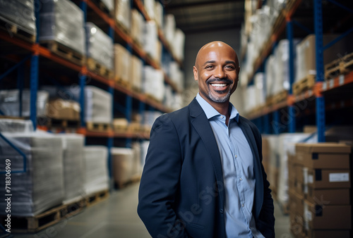 A smiling black man standing in a warehouse