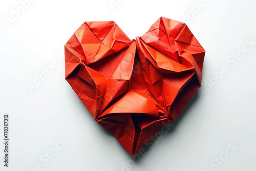 Red Origami Heart on Geometric Ruby Background - Love and Valentine's Day Illustration