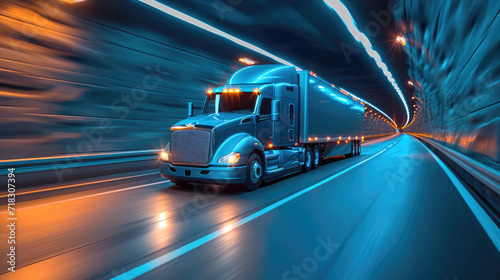 Semi Truck at Speed in Tunnel