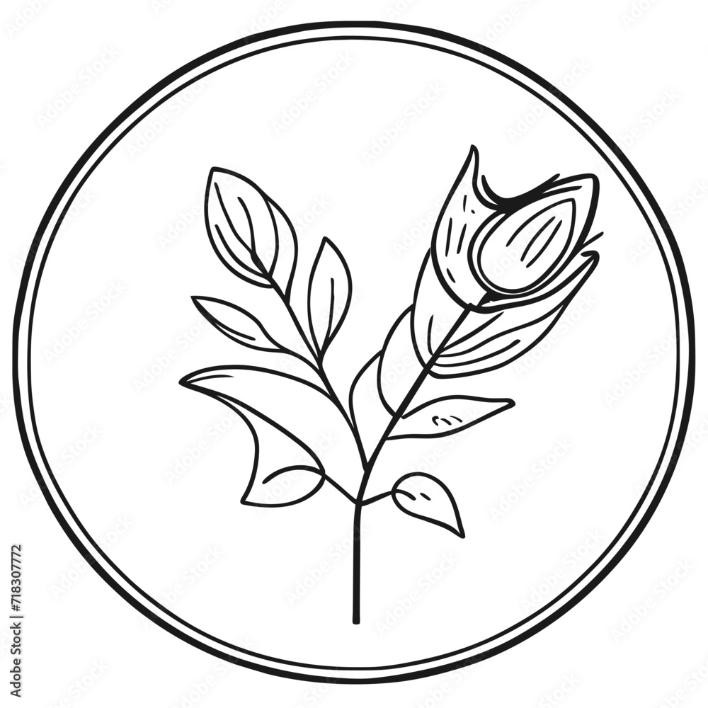 black and white icon with leaves