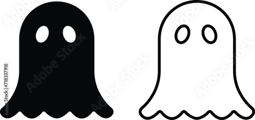 Ghost spooky character icon set isolated on transparent Background. Ghost flat line vector collection Emotion Variation. Creepy horror images. Doodle cute ghosts Halloween. Scary ghostly monsters.