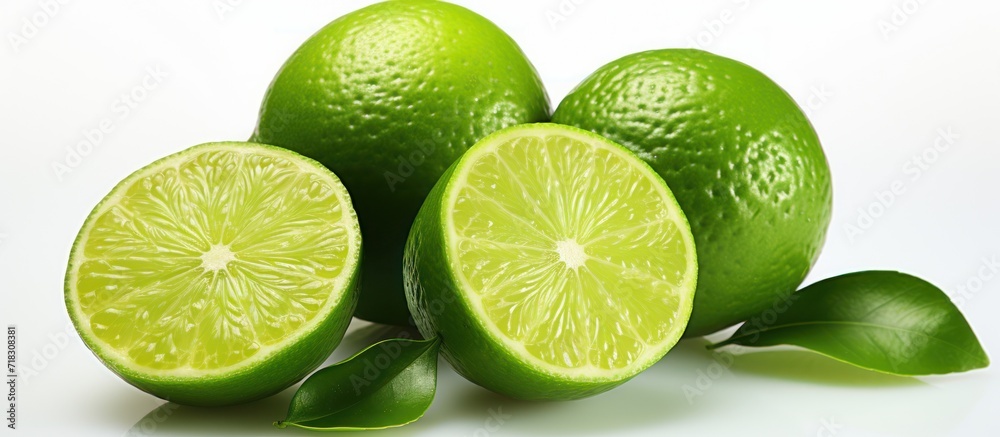 Lime with half slice isolated white background