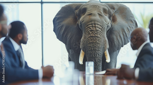 Elephant in the room, a concept of ignoring problems and difficult situations photo