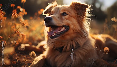 Cute puppy sitting in grass, enjoying sunlight generated by AI © Jemastock