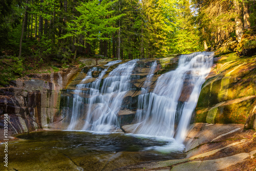 Waterfall Mumlava near Harachov  Giant Mountains  Krkonose   Eastern Bohemia  Czech Republic