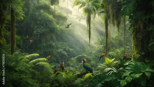 Światło w Tropikalnym Lesie: Ptaki w promieniach słońca