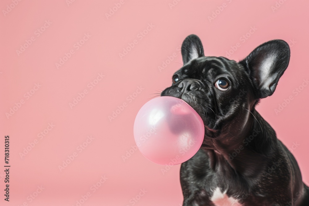 French bulldog blowing bubble gum. AI generative art