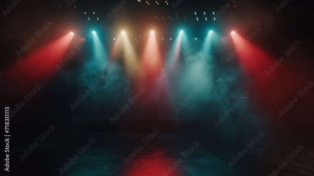 Stage Light with Colored Spotlights and Smoke

