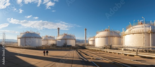 Industrial gas or liquefied natural gas storage tanks. at a petroleum refinery photo