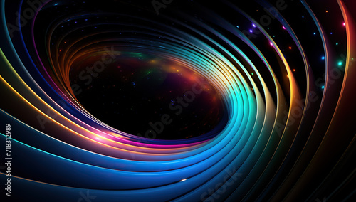 Abstract colorful radial lines, space like dark background