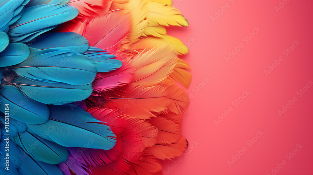 Fototapeta premium Bird feathers in rainbow colours, background image