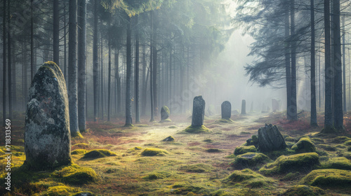 Group of Rocks in Forest