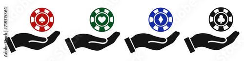 Hand holding poker chips icon. gambling set vector ilustration.