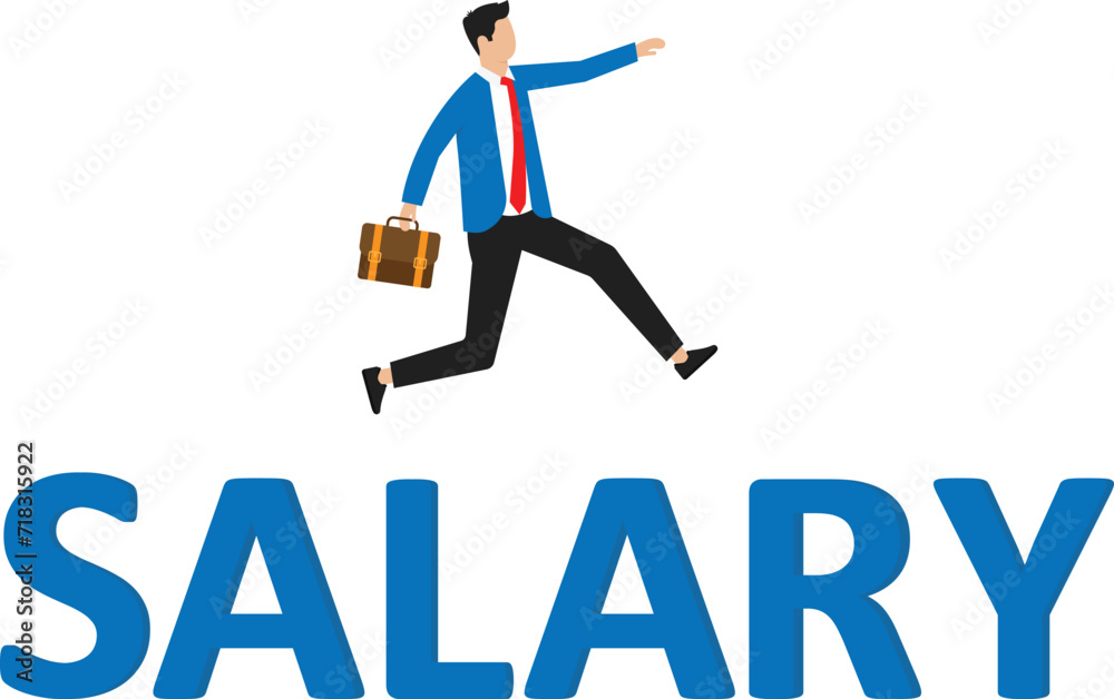 Office salary or bank deposit employee working businessman, businessman walking on word cube block building Salary concept
