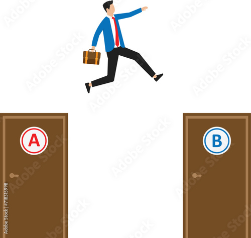 The entrepreneur decides between two alternatives. Choice decision making as two separate path choices to choose from. Business choice and dilemma concept
