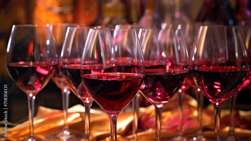 Multiple Wine Glasses in Festive Setting Multiple Wine Glasses in Festive Setting