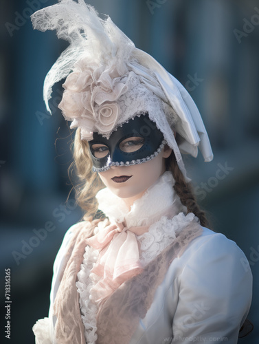 Close up portrait of a Venice carnival mask fashion model