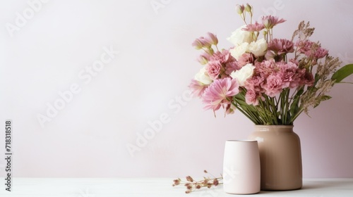  a couple of vases sitting on top of a table next to each other on top of a white table.