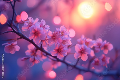 cherry blossoms against a purple and pink sunset