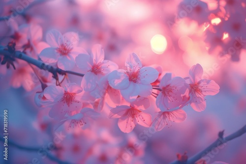 cherry blossoms against a purple and pink sunset