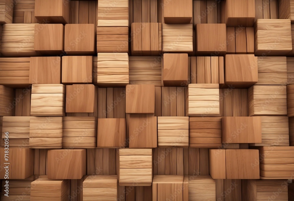 3D Tiles arranged to create a Natural wall Timber Wood Background formed from Square blocks 3D Render 3D Tiles arranged to create a Natural wall Timber Wood Background formed from Square blocks 3D Render