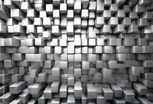 Silver Cube Background: 3D Render of Wall with Square Blocks
