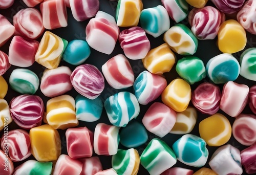 Background of salt water taffy in various flavors and colors Sugar sweets