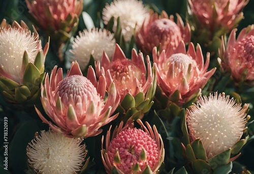 Bouquet of protea flowers pincushion sugarbush Proteas are currently cultivated in over 20 countries photo