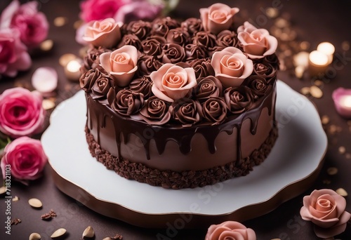 Chocolate Cake with handmade Chocolate frosting roses and chocolate filling