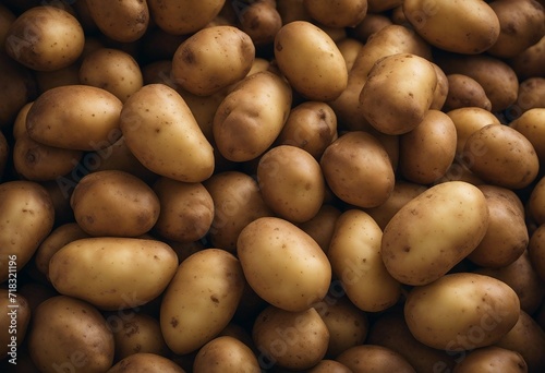 Close up on pile of Russet Potatoes also known as Idaho potatoes in the U S Ideal for baking mashing