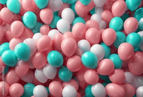 Colorful Party Background with Coral Pink and Aqua Balloons 