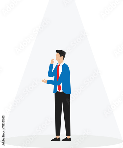 Business recruitment or hiring vector concept. Looking for talent. Businessman standing in spotlight or searchlight
