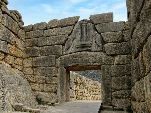 The Lions Gate is the monumental entrance to the fortress of Mycenae, in Argolis. It is one of the most important testimonies of the Mycenaean civilization photo
